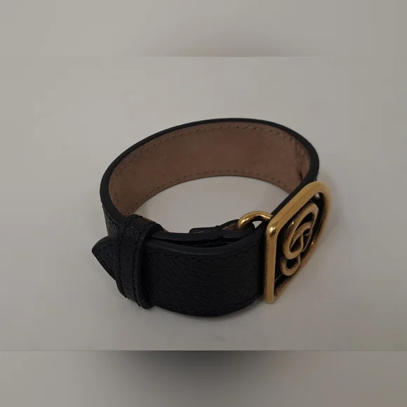 Gucci Marmont Double G Wrap Bracelet Cuff Pebbled Leather Italy Adjustable - Picture 3 of 16
